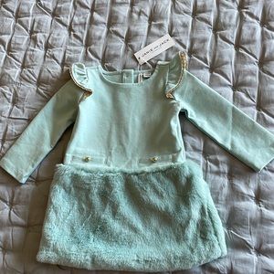 Brand new with tags- Janie and Jack light blue/teal faux fur dress 12-18 months